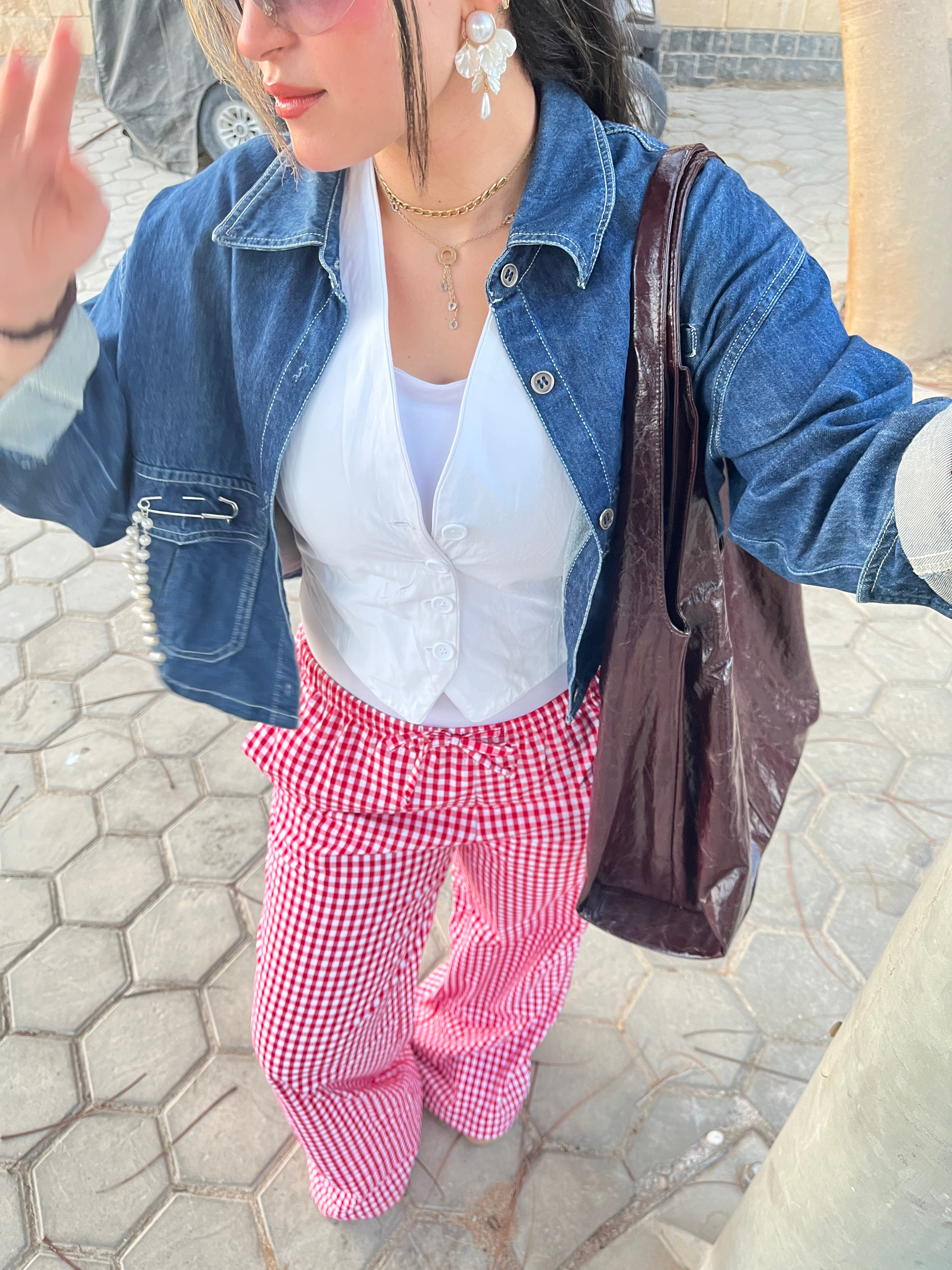 Gingham print pants