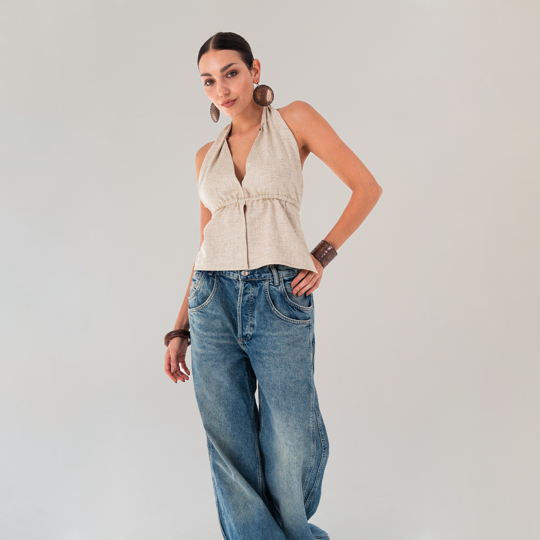Minimalist Linen Halter Top - Baloska