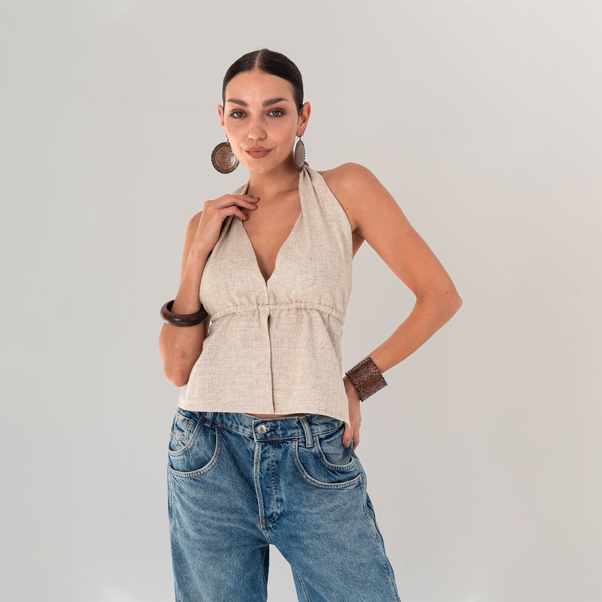 Minimalist Linen Halter Top - Baloska
