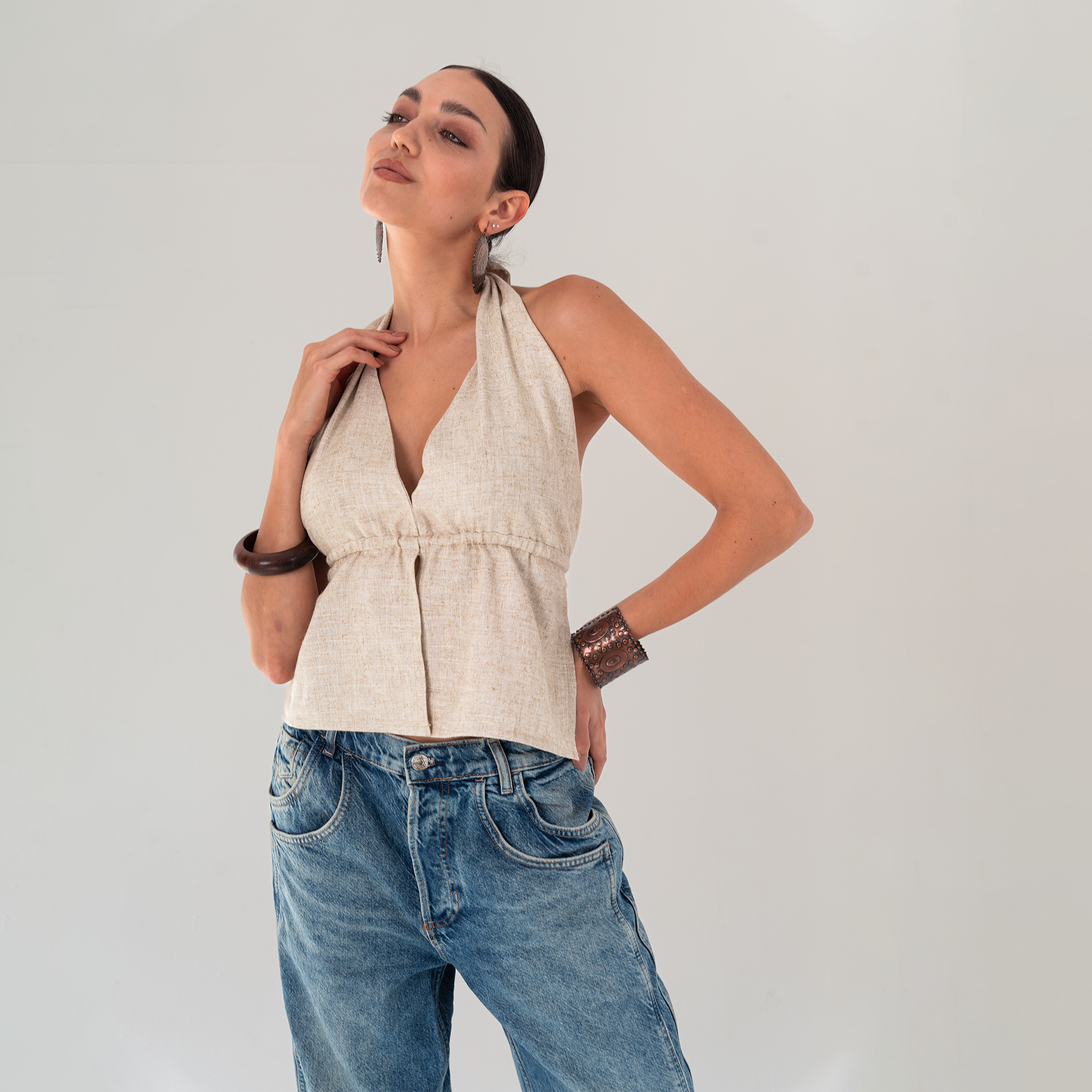 Minimalist Linen Halter Top - Baloska