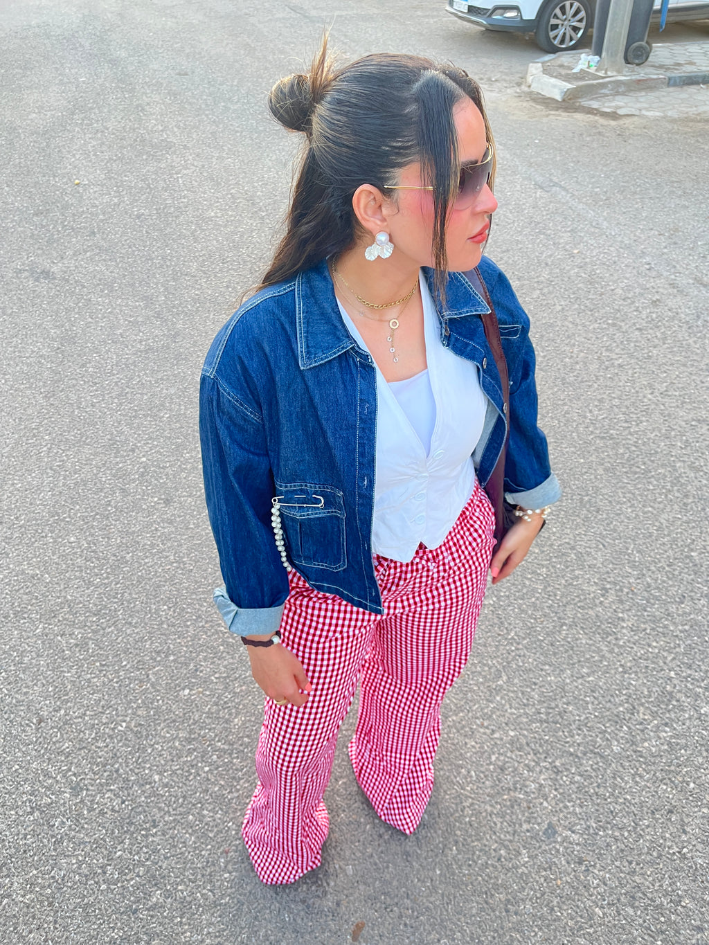 Gingham print pants
