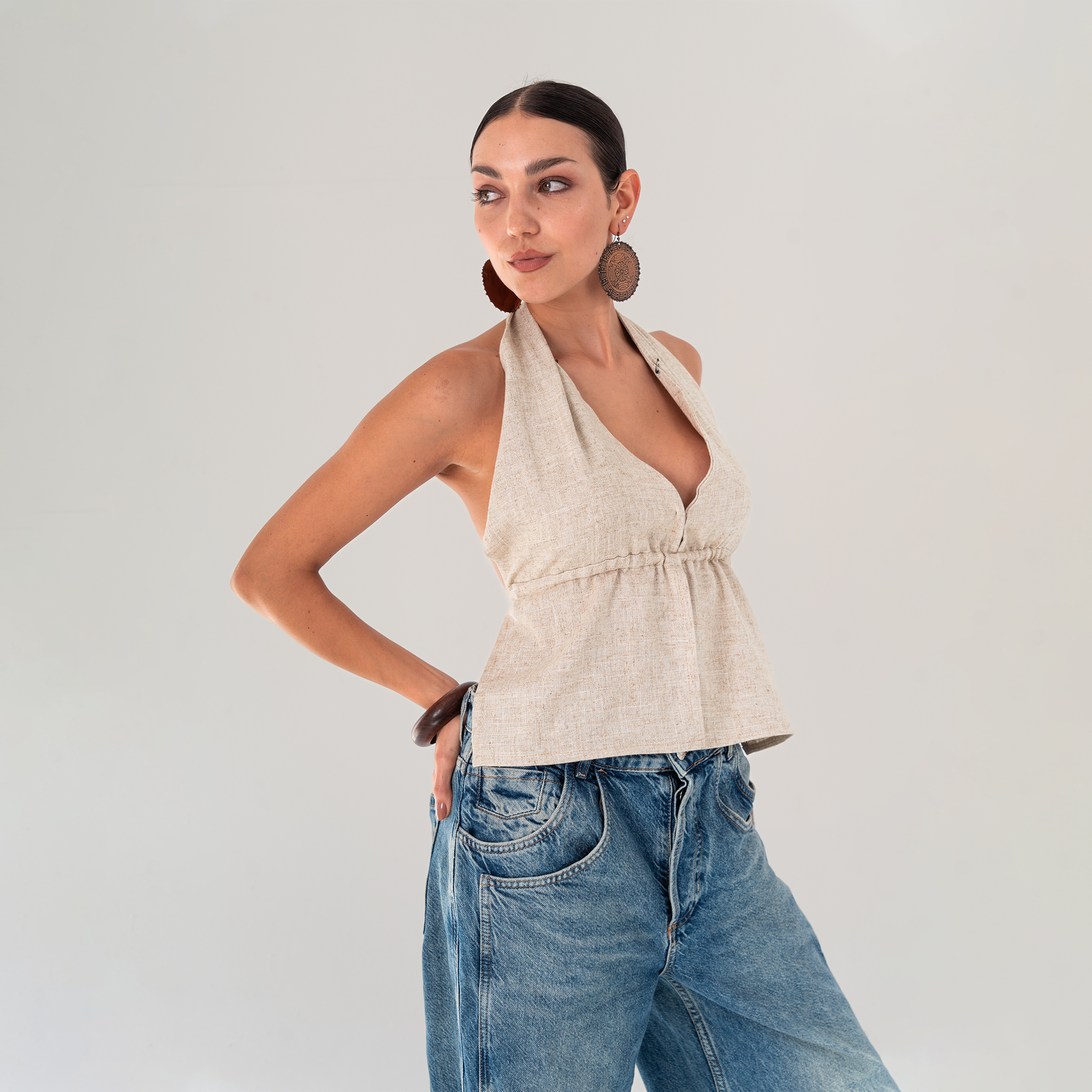 Minimalist Linen Halter Top - Baloska