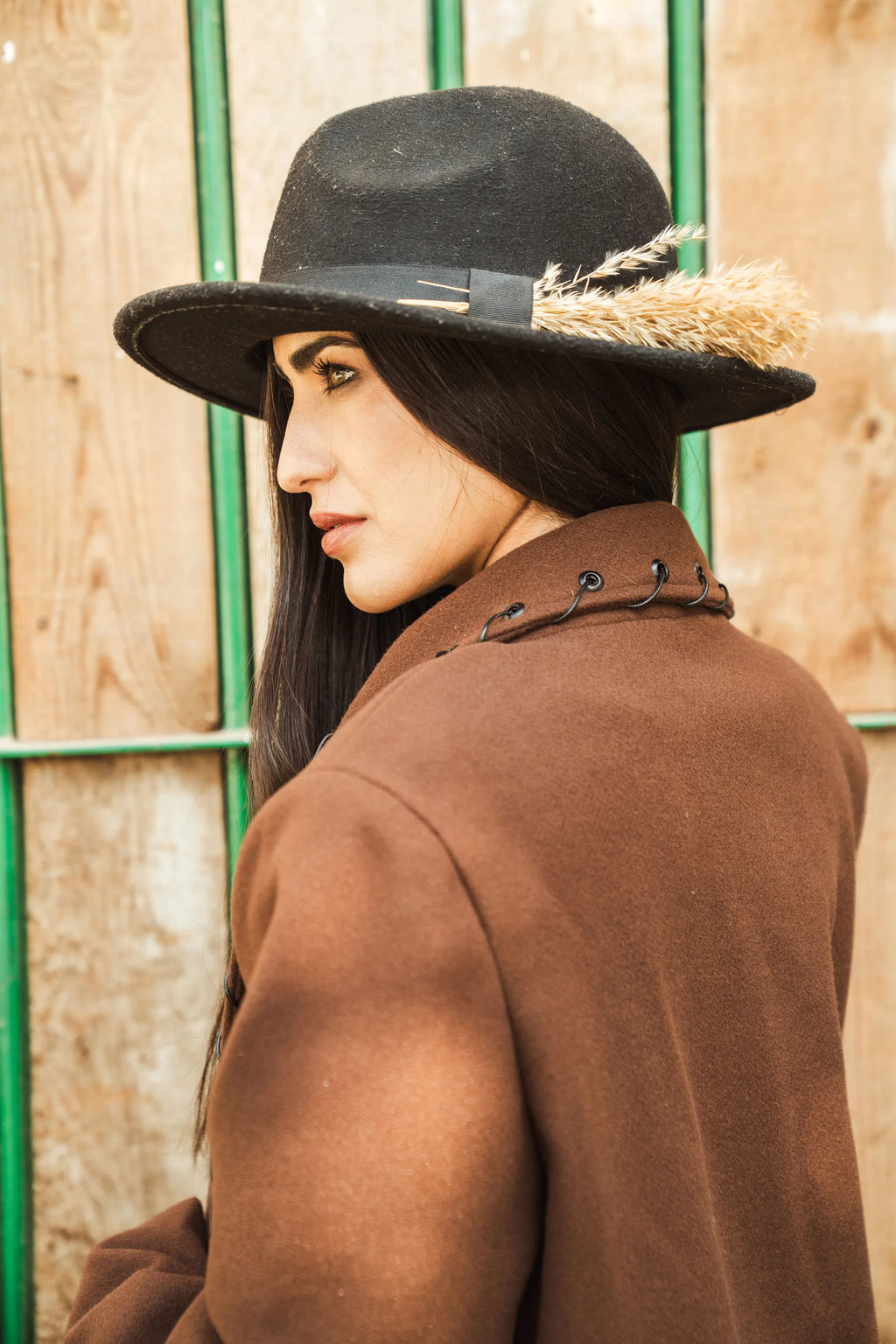 Baloska western style brown wool coat with lace-up detail