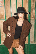 Baloska western style brown wool coat with lace-up detail