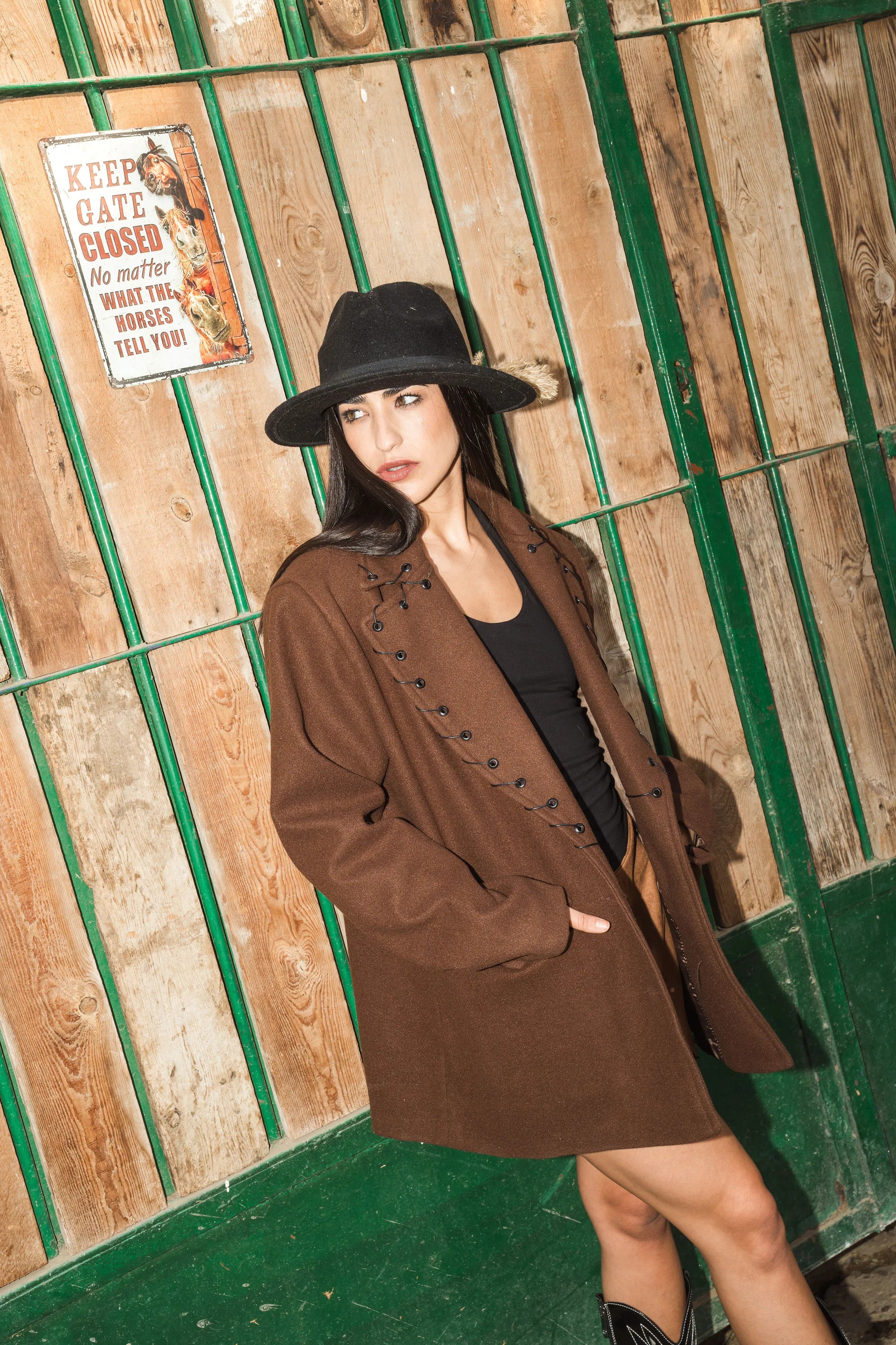 Baloska western style brown wool jacket with lace-up detail