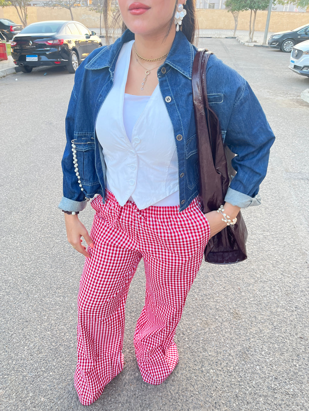 Gingham print pants