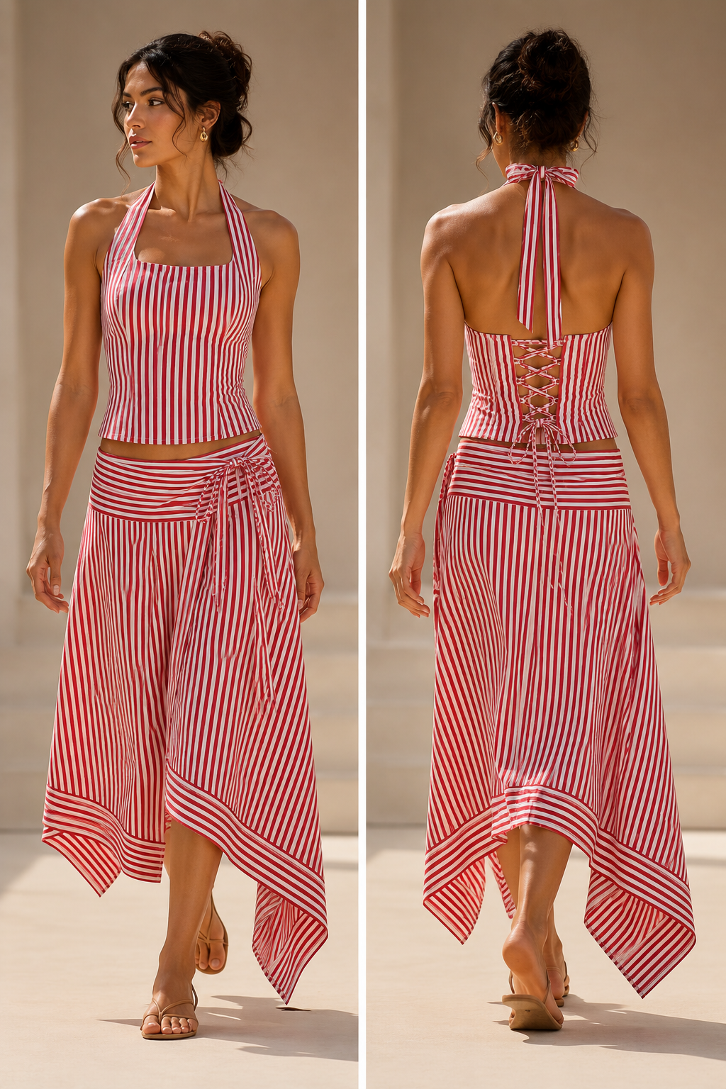 Halter Top and Skirt striped Set